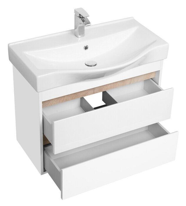 Нортон 80 см тумба белая/дуб эндгрейн для ванной комнаты с раковиной Беверли 80 Aquaton