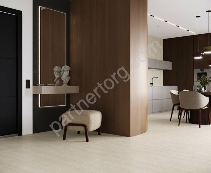 Quasar кремовый сатинированный карвинг керамогранит 60х60см Laparet