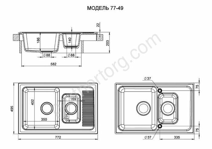 Fosto КМ 77-49, 770x495 каменная кухонная мойка в ассортименте