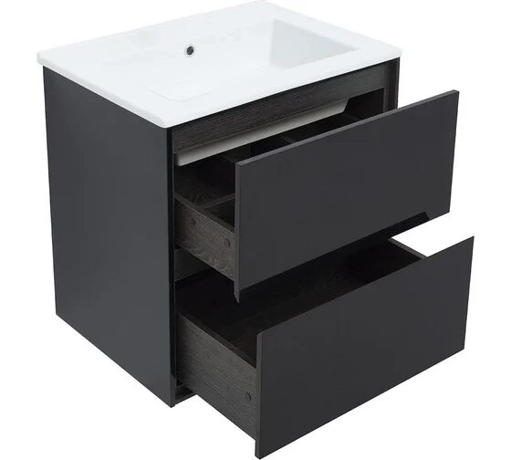 Милан 65 тумба черный глянец для ванной комнаты с раковиной-столешницей Оскар 65 Aquanet