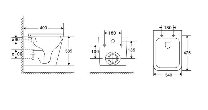 Унитаз подвесной с закрытым дном безободковый со смывом Торнадо с сидением GR-4479SQC