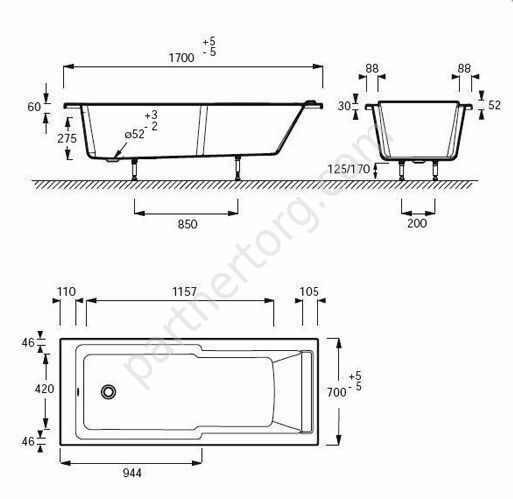 Struktura Jacob Delafon ванна акриловая 170x70 см