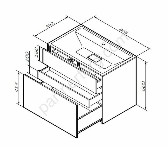 M50AFHX0803EGM INSPIRE V2.0, База под раковину, подвесная, 80 см, 3 ящика, push-to-open, элегантный