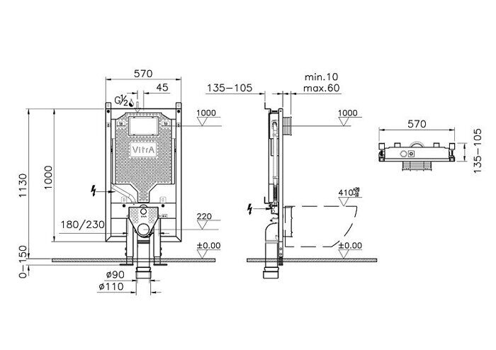 V12 Vitra Cистема инсталляции для унитазов, 3/6 л, глубина установки 12 см.