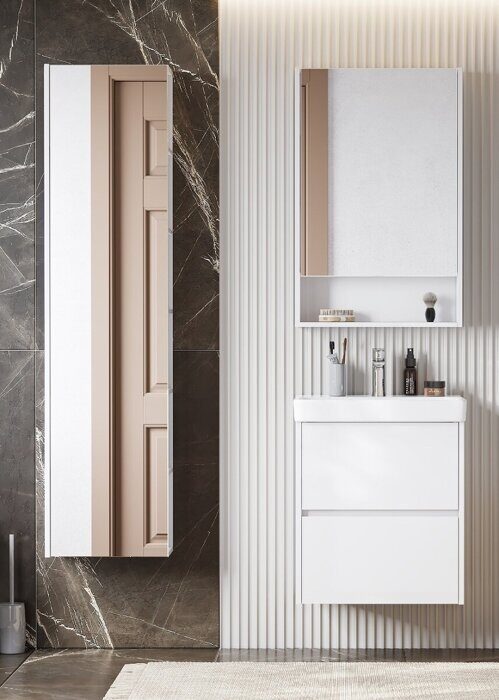 Сканди 55 зеркальный шкаф подвесной белый для ванной комнаты Aquaton