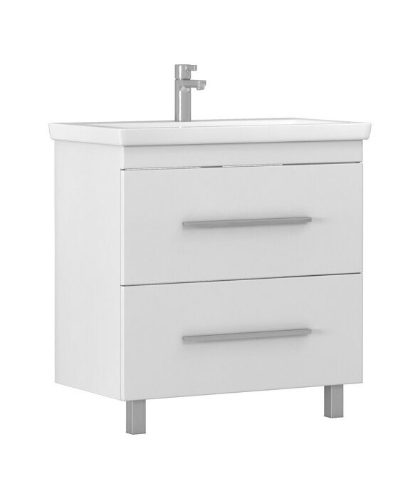 Land 800-0-2 тумба подвесная белая для ванной комнаты с умывальником Como 80