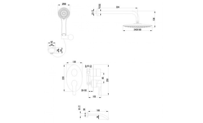 Atlantiss LM3222C, душевая система встраиваемая, хром Lemark