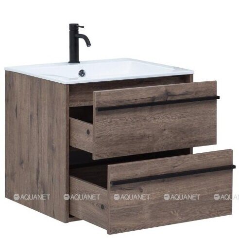 Lino 60 тумба дуб веллингтон для ванной комнаты с раковиной-столешницей Flat 60 Aquanet