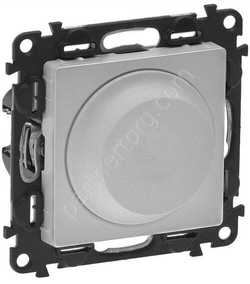 Legrand Valena Life светорегулятор с поворотной ручкой универсальный 300Вт, без нейтрали, с лицевой панелью, цвет алюминий