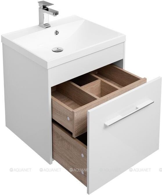 Августа 58 тумба белая для ванной комнаты с раковиной-столешницей Нота 58 Aquanet