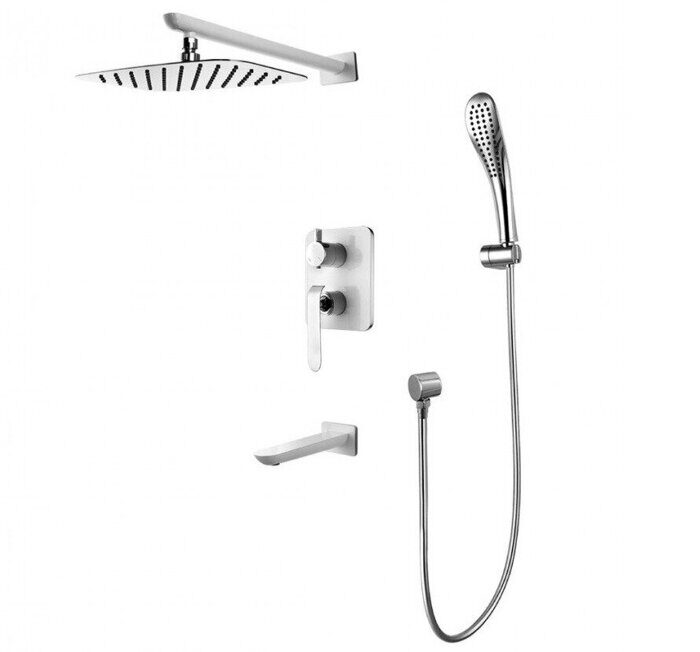 Melange LM4922CW смеситель для ванны и душа встраиваемый, с дополнительной однофункциональной лейкой, хром-белый Lemark