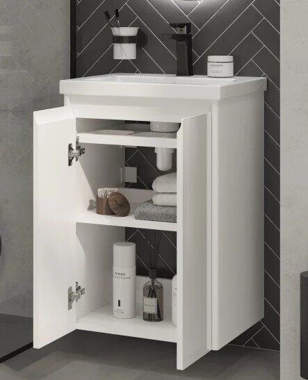 Klaufs 50.2D Velvex подвесная тумба белая для ванной комнаты с раковиной Como 50