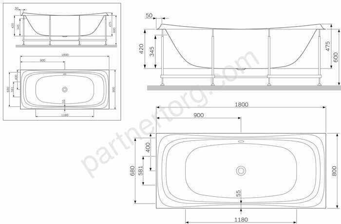 W30A-180-080W-P Sensation, панель фронтальная для ванны Sensation A0 180х80 см, шт