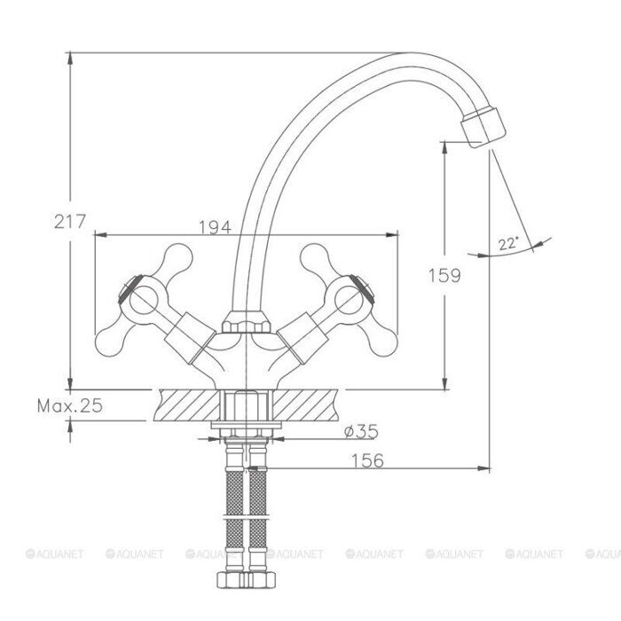 HB4908 Haiba Смеситель для кухни, латунь, двухрычажный крест