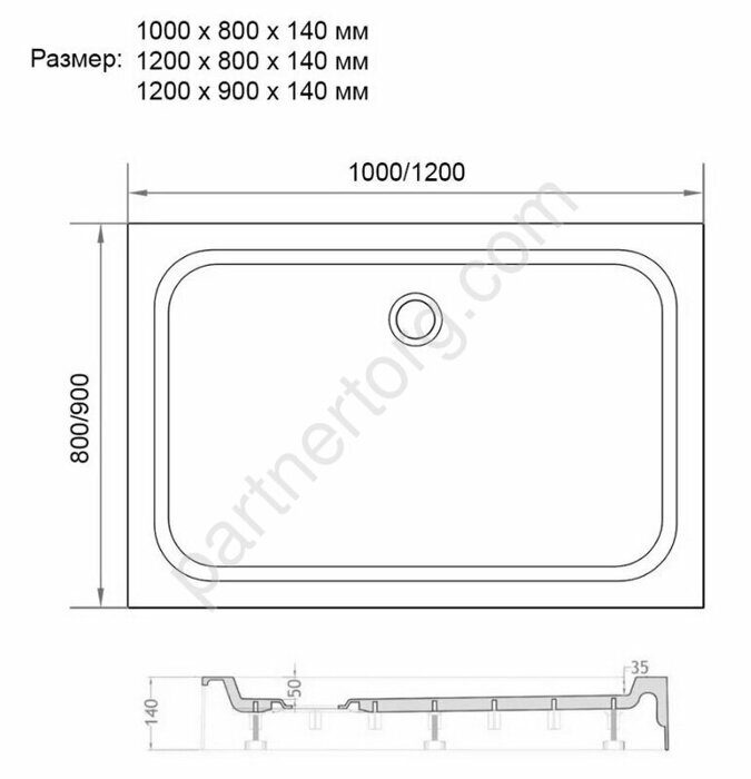 Veconi TZ-04 душевой поддон прямоугольный 100х80x14 см