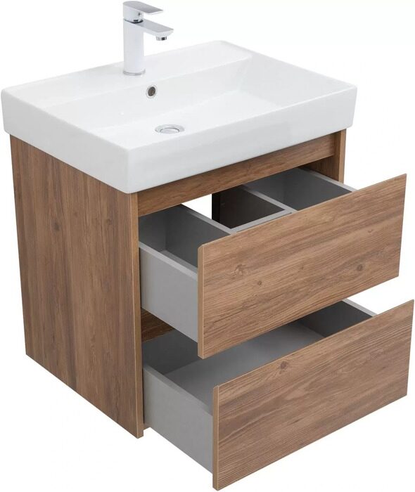 Nova Lite 60 тумба дуб шоколадный для ванной комнаты 2 ящика с раковиной-столешницей Латина 60 Aquanet