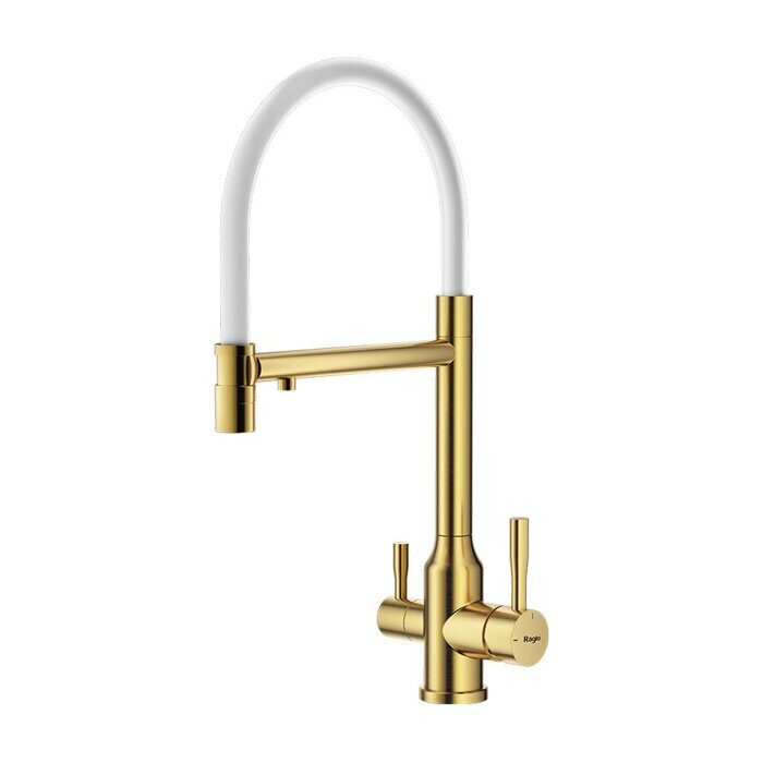Raglo R81.63.03 смеситель для кухни со съемным изливом на магните и подключением фильтра питьевой воды, сатин золотой