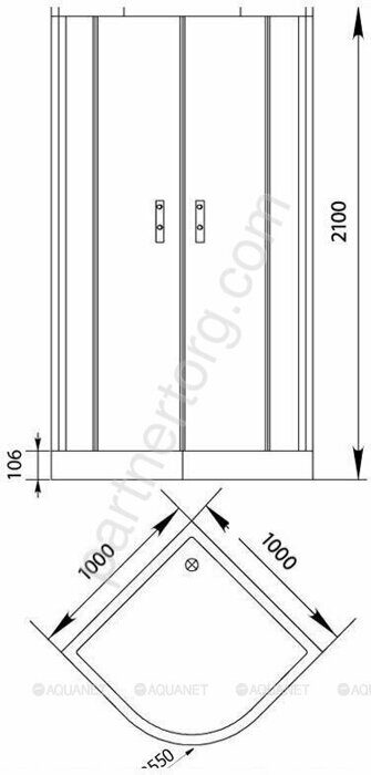 Aquanet Alfa NAA2142, душевой уголок полукруглый, 100х100х210 см, прозрачное стекло, профиль хром
