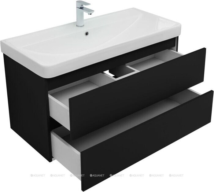 Вега 2.0 100 тумба черная для ванной комнаты 2 ящика Aquanet