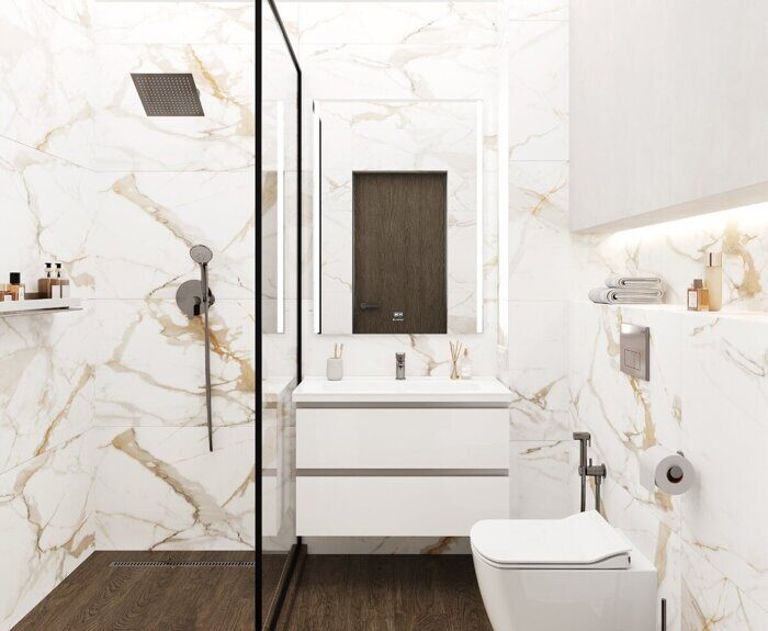 Calacatta Superior белый полированный керамогранит 60х120см Ceradim