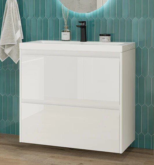 Klaufs 80.2Y Velvex подвесная тумба белая для ванной комнаты с раковиной Como 80