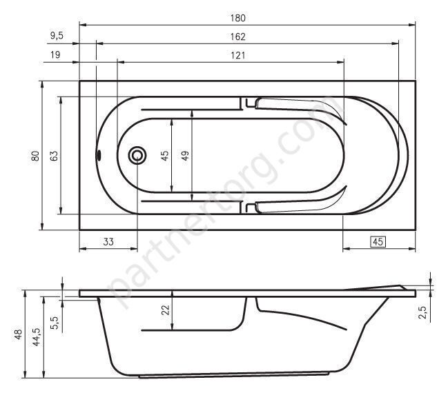 Фьюче прямоугольная акриловая ванна Riho 180х80см