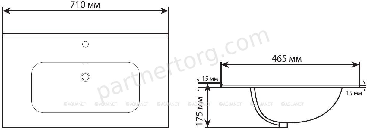 Flat 70 раковина-столешница белая матовая с отверстием под смеситель Aquanet