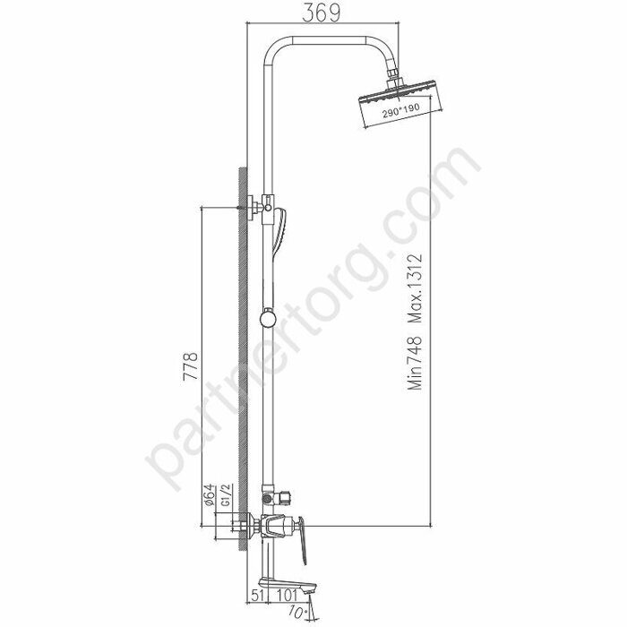 HB24548-8 душевая система с верхним душем, смесителем и ручной лейкой, белый хром Haiba