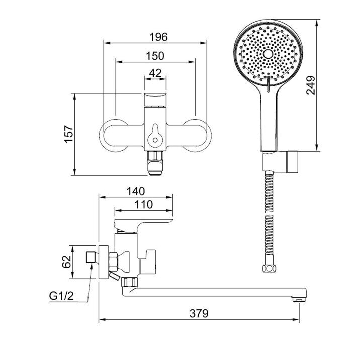 Raglo R03.22 смеситель для ванны, хром