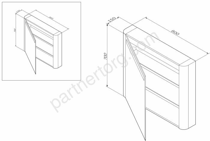 M30MCL0801NF Sensation, зеркало, зеркальный шкаф, левый, 80 см, с подсветкой, орех, текстурированная