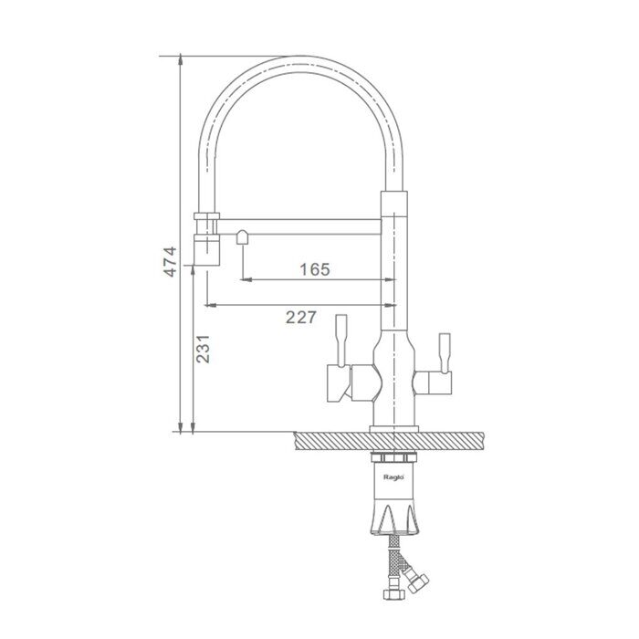 Raglo R81.63.03 смеситель для кухни со съемным изливом на магните и подключением фильтра питьевой воды, сатин золотой