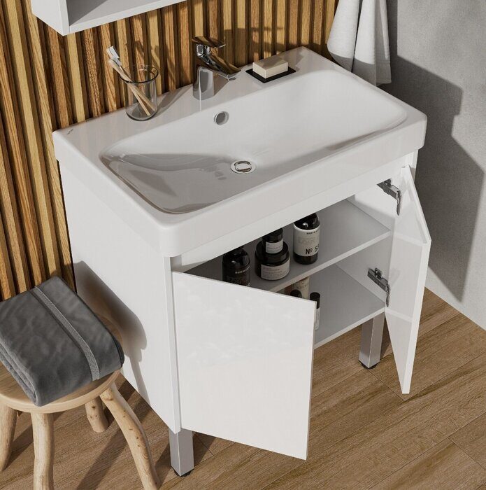 Сканди Doors 70 см тумба универсальная белая для ванной комнаты с раковиной Адриана 70 Aquaton