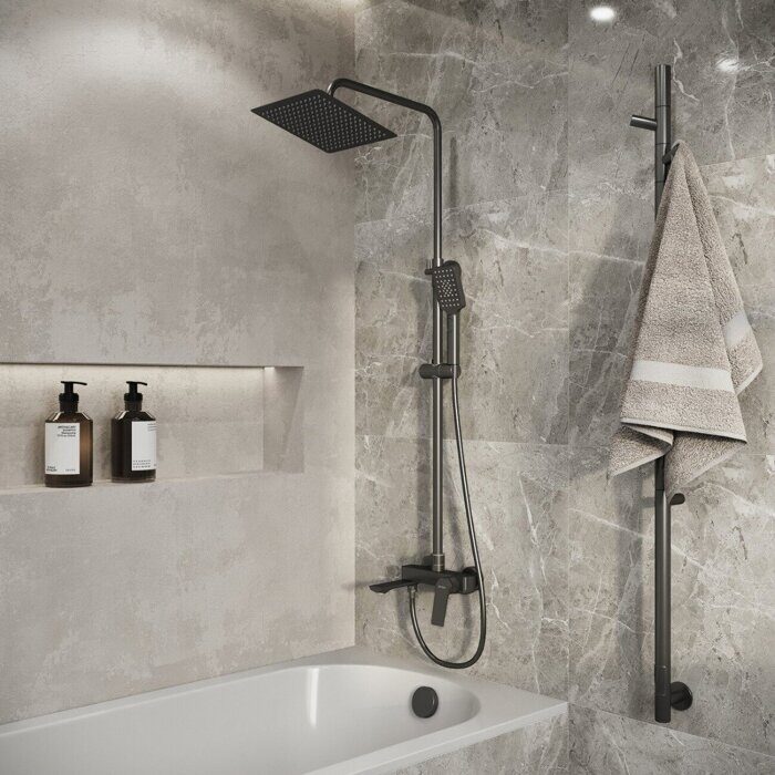 Grossman Cosmo 500.K35.02.420 душевая стойка, с верхним душем, ручной лейкой и смесителем, графит сатиновый