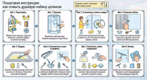 изображение Пошаговая инструкция как отмыть душевую кабину