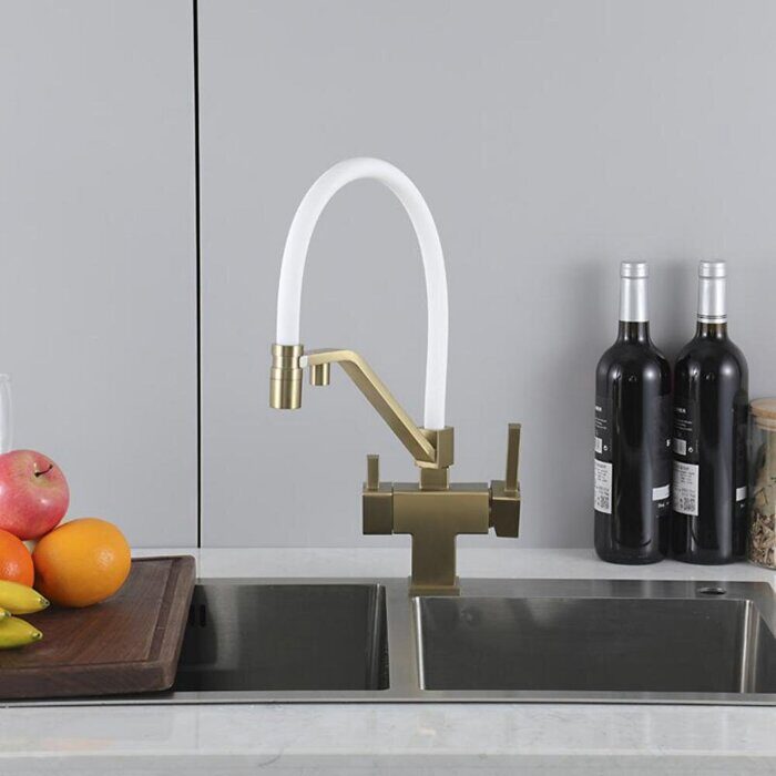 Gappo G4395-63 смеситель для кухни с подключением фильтра для питьевой воды золото/белый