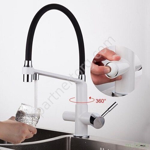 Gappo G4398-9 смеситель для кухни с гибким изливом и каналом для фильтрованной воды белый