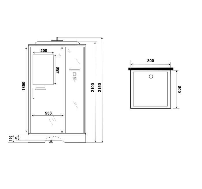 Niagara Standart  ST80/15Q, душевая кабина пристенная квадратная 80х80х215 см, прозрачное стекло, низкий поддон