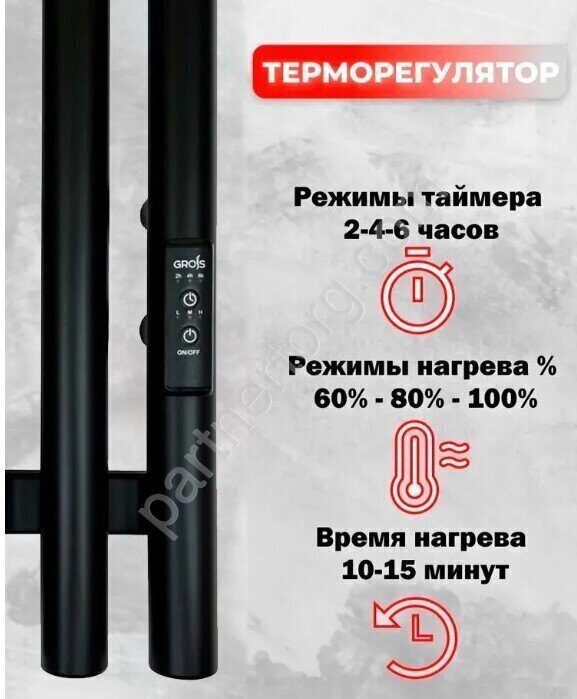 Quartet GR-135 П2 180x1500 black mat R Ф32 полотенцесушитель электрический черный