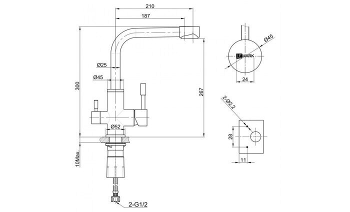 Expert LM5061G, смеситель для кухни с подключением к фильтру питьевой воды, золото Lemark