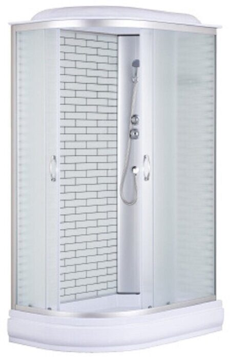 Loranto CS-66120-20R FW 120 душевая кабина, поддон 20см, матовое стекло, стенки белый кирпич