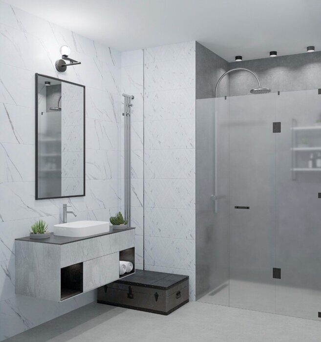 Carrara Geometria настенная плитка белая матовая sugar-эффект декофон 31х63см Azori