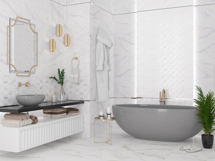 Alpi Marmo настенная плитка белая глянцевая 20х50см Azori