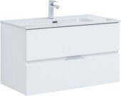 Алвита new 90 тумба белая для ванной комнаты 2 ящика с раковиной Flat 90 Aquanet