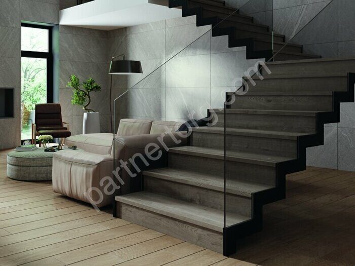 Комплект Classic Wood Dark grey CW02 темно-серый неполированный: ступень 33х120см и Подступенок 15х120см Estima