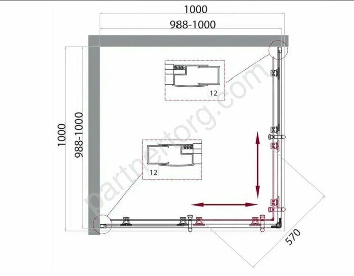 BelBagno UNO-195-A-2-100-C-NERO душевой уголок 100х100х195 см, дверь раздвижная, стекло прозрачное, профиль черный