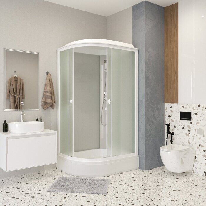 Niagara Promo P120/90/26R/MT, душевая кабина асимметричная 120х90х215 см, матовое стекло, средний поддон, белый профиль