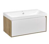 Либерти 90 см тумба подвесная дуб эльвезия/белый глянец для ванной комнаты с раковиной Адриана 90 Aquaton