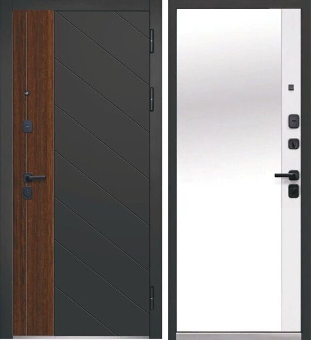Luxor 2МДФ Диагональ Зеркало дверь входная Антрацит софт, Грецкий орех ,  Эмалит белый встроенное зеркало в пол