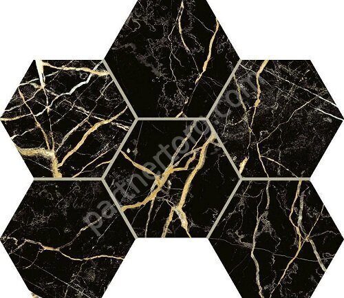 Charme Extra Laurent Mosaico Hexagon патинированная мозаичная плитка чёрная Italon 25х29см