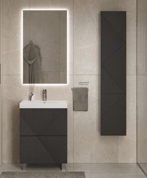 Edge 600-0-2 Velvex напольная тумба графит для ванной комнаты с керамической раковиной  9696-60